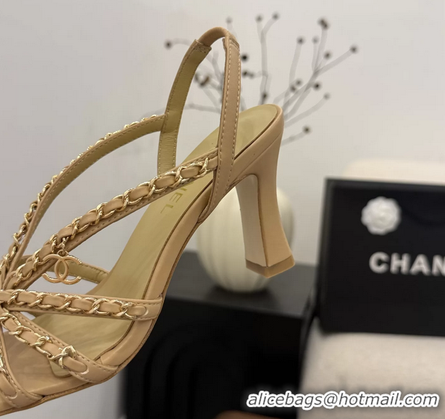 Cheap Price Chanel CC Chain Beige Leather Slingback Sandal 80MM 6052104