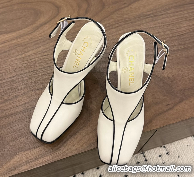 Buy Discount Chanel White Calfskin Leather Slingback Pumps 90MM 6052105 