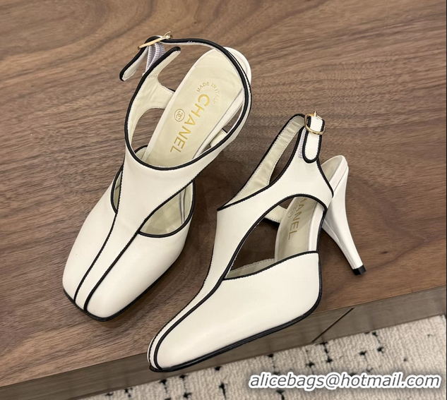Buy Discount Chanel White Calfskin Leather Slingback Pumps 90MM 6052105 