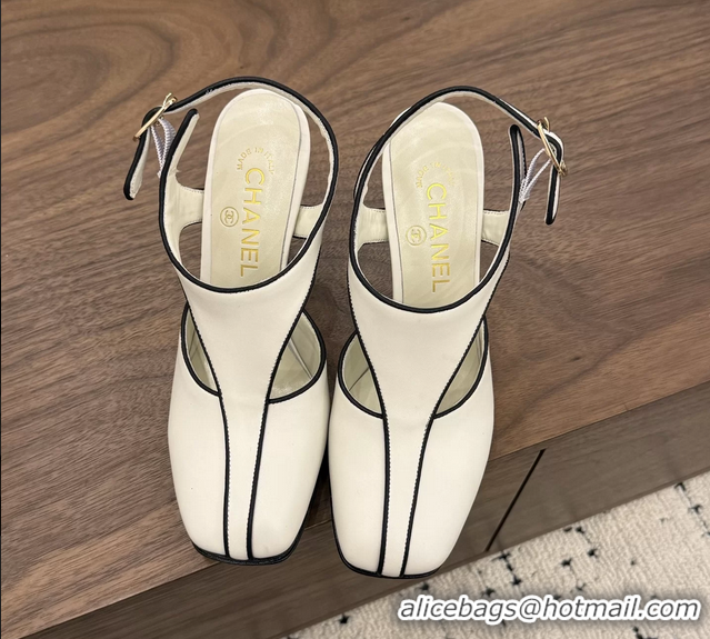Buy Discount Chanel White Calfskin Leather Slingback Pumps 90MM 6052105 