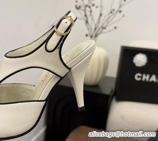 Buy Discount Chanel White Calfskin Leather Slingback Pumps 90MM 6052105 