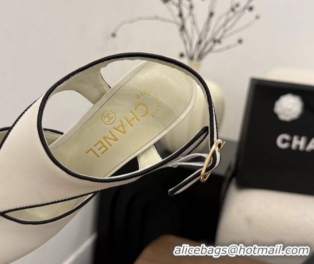 Buy Discount Chanel White Calfskin Leather Slingback Pumps 90MM 6052105 