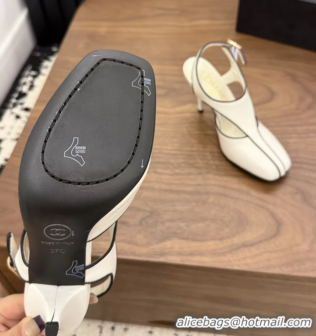 Buy Discount Chanel White Calfskin Leather Slingback Pumps 90MM 6052105 
