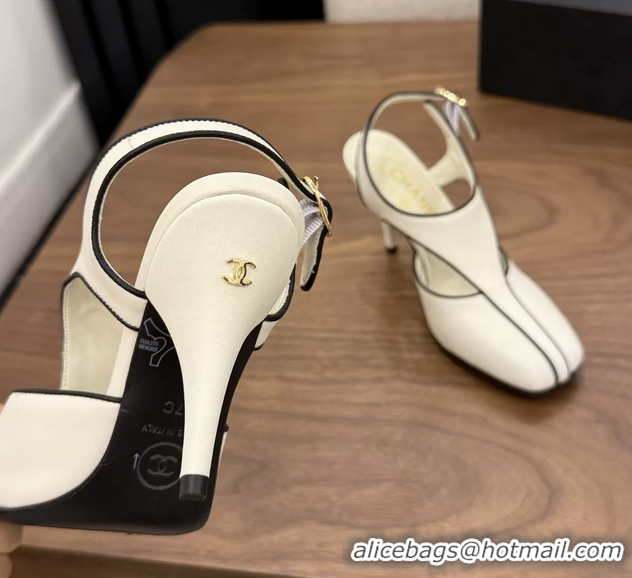 Buy Discount Chanel White Calfskin Leather Slingback Pumps 90MM 6052105 
