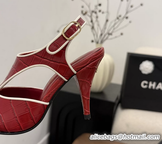 Discount Fashion Chanel Red Crocodile Embossed Calfskin Leather Slingback Pumps 90MM 6052105