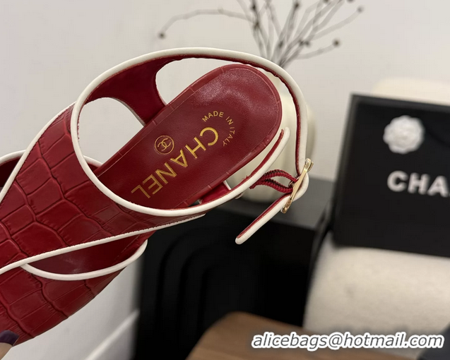 Discount Fashion Chanel Red Crocodile Embossed Calfskin Leather Slingback Pumps 90MM 6052105