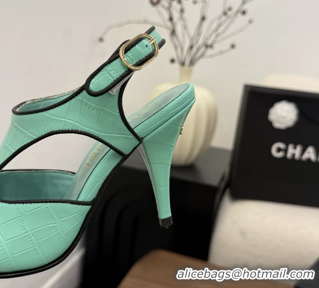 Best Price Chanel Light Green Crocodile Embossed Calfskin Leather Slingback Pumps 90MM 6052105