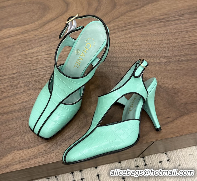 Best Price Chanel Light Green Crocodile Embossed Calfskin Leather Slingback Pumps 90MM 6052105
