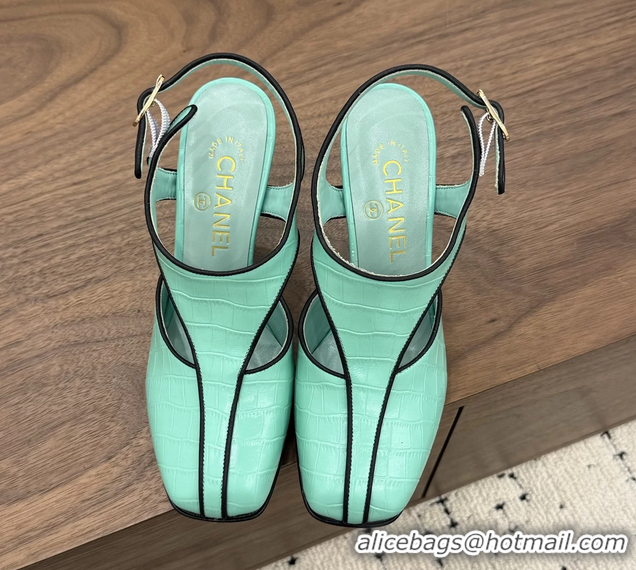 Best Price Chanel Light Green Crocodile Embossed Calfskin Leather Slingback Pumps 90MM 6052105