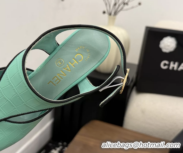 Best Price Chanel Light Green Crocodile Embossed Calfskin Leather Slingback Pumps 90MM 6052105