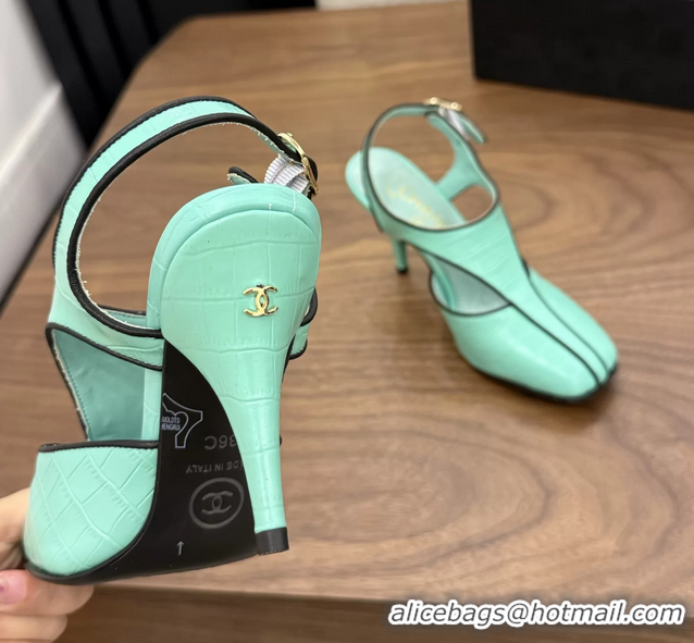 Best Price Chanel Light Green Crocodile Embossed Calfskin Leather Slingback Pumps 90MM 6052105