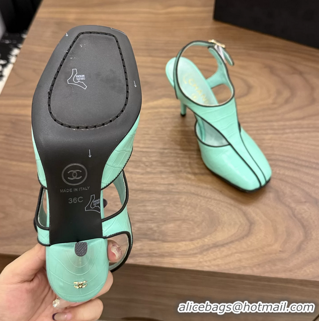 Best Price Chanel Light Green Crocodile Embossed Calfskin Leather Slingback Pumps 90MM 6052105