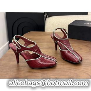 Classic Chanel Burgundy Crocodile Embossed Calfskin Leather Slingback Pumps 90MM 6052105