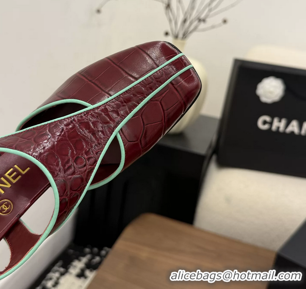 Classic Chanel Burgundy Crocodile Embossed Calfskin Leather Slingback Pumps 90MM 6052105