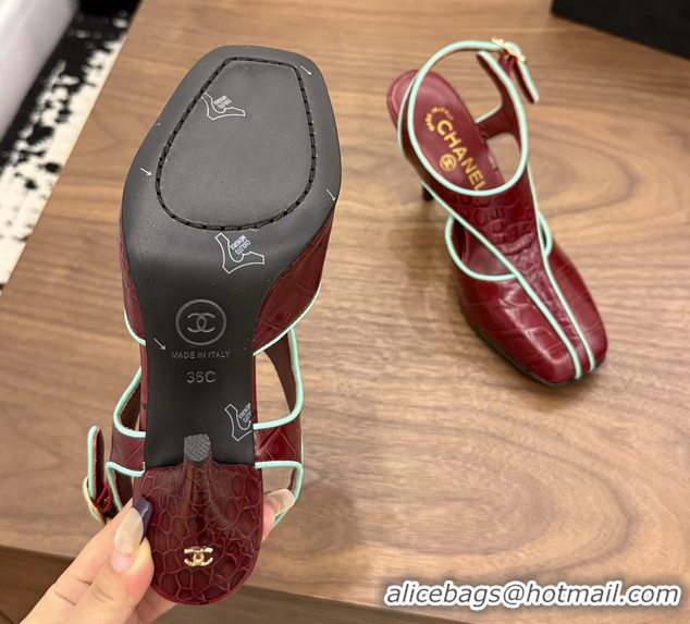 Classic Chanel Burgundy Crocodile Embossed Calfskin Leather Slingback Pumps 90MM 6052105