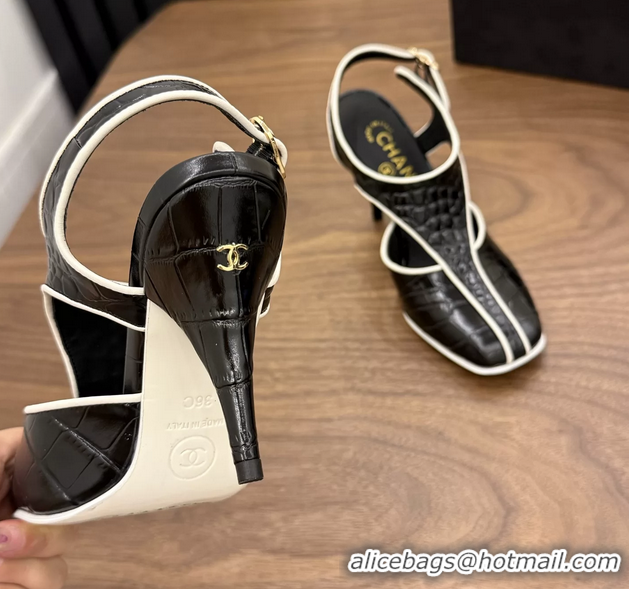 Fashion Chanel Black Crocodile Embossed Calfskin Leather Slingback Pumps 90MM 6052105