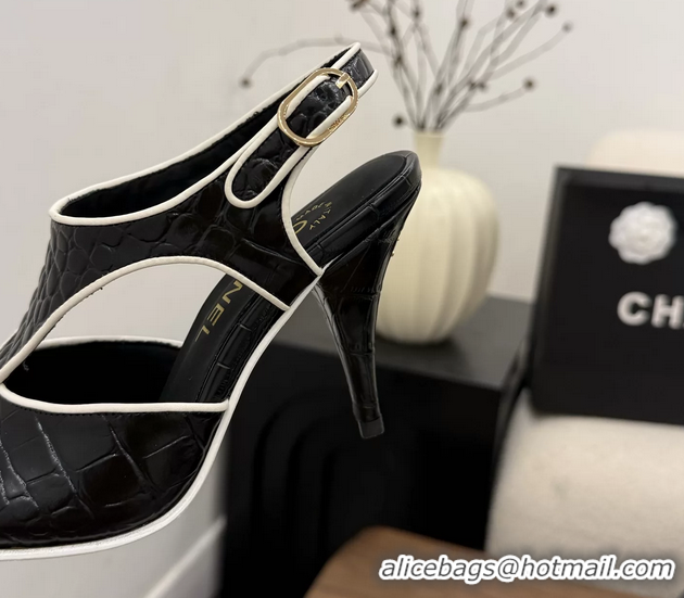 Fashion Chanel Black Crocodile Embossed Calfskin Leather Slingback Pumps 90MM 6052105