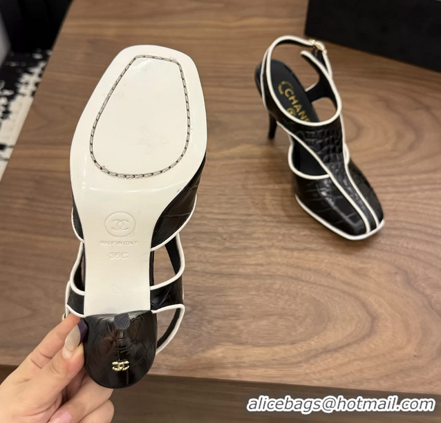 Fashion Chanel Black Crocodile Embossed Calfskin Leather Slingback Pumps 90MM 6052105