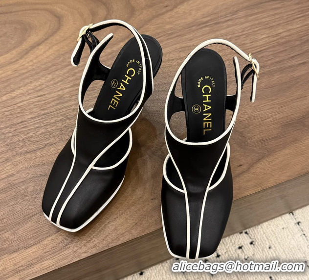 Luxury Chanel Black Calfskin Leather Slingback Pumps 90MM 6052105