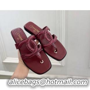 Unique Discount Chanel Large CC Logo Red Leather Flat Thong Sandals 6052106 