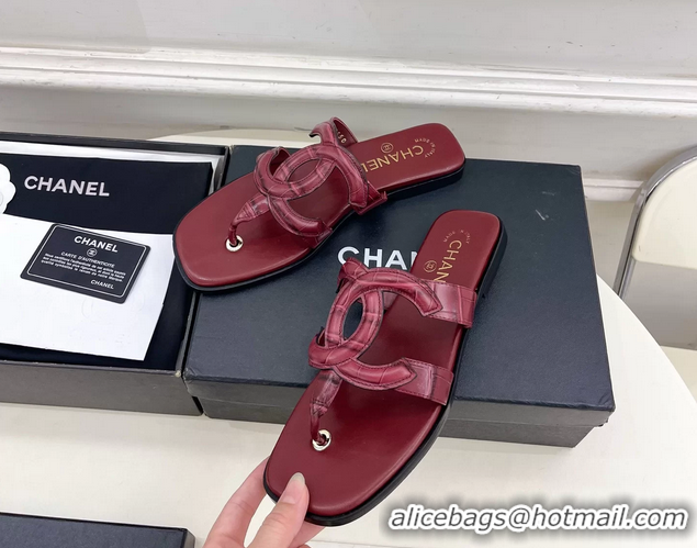 Unique Discount Chanel Large CC Logo Red Leather Flat Thong Sandals 6052106 