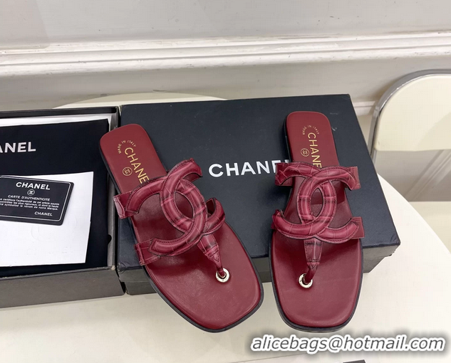 Unique Discount Chanel Large CC Logo Red Leather Flat Thong Sandals 6052106 