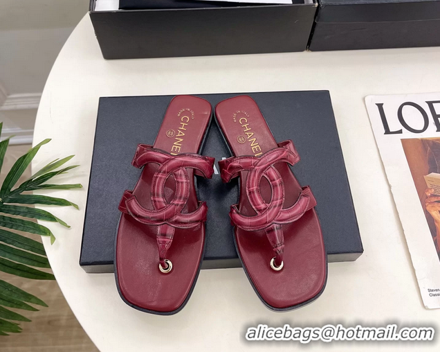 Unique Discount Chanel Large CC Logo Red Leather Flat Thong Sandals 6052106 