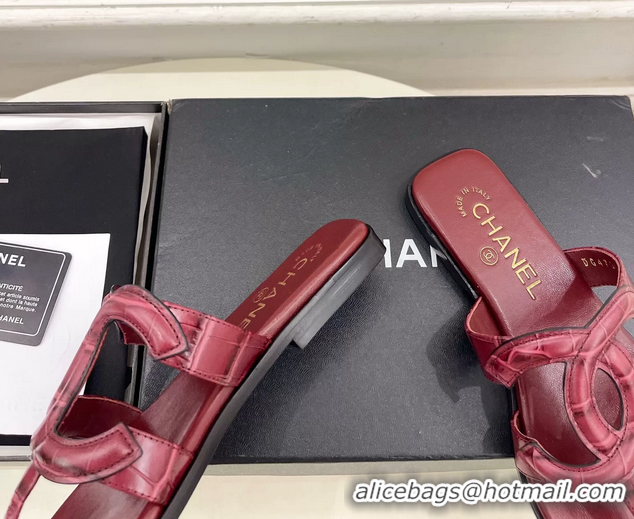 Unique Discount Chanel Large CC Logo Red Leather Flat Thong Sandals 6052106 