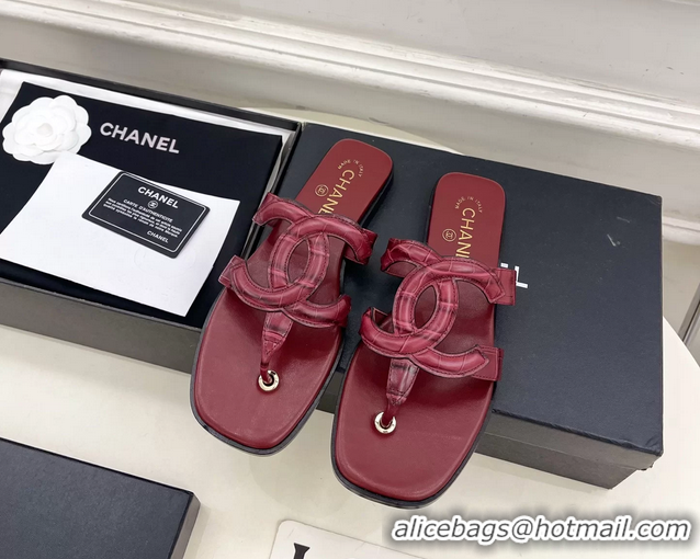 Unique Discount Chanel Large CC Logo Red Leather Flat Thong Sandals 6052106 