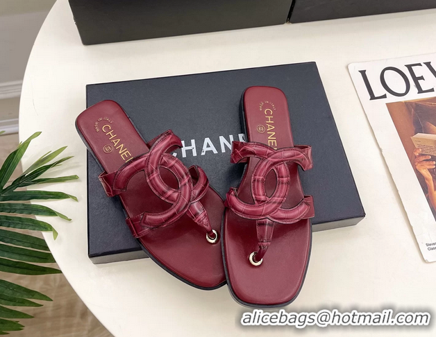 Unique Discount Chanel Large CC Logo Red Leather Flat Thong Sandals 6052106 