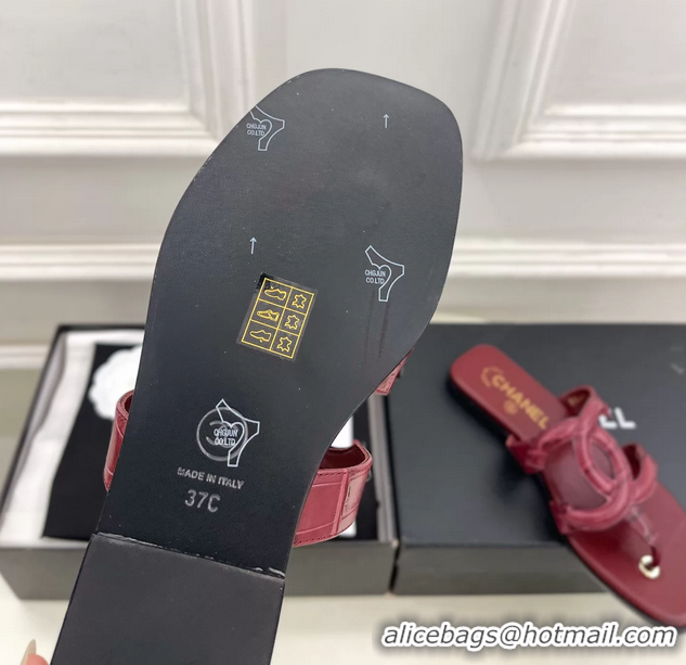 Unique Discount Chanel Large CC Logo Red Leather Flat Thong Sandals 6052106 