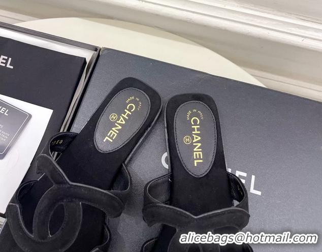 Generous Chanel Large CC Logo Black Suede Leather Flat Thong Sandals 6052106