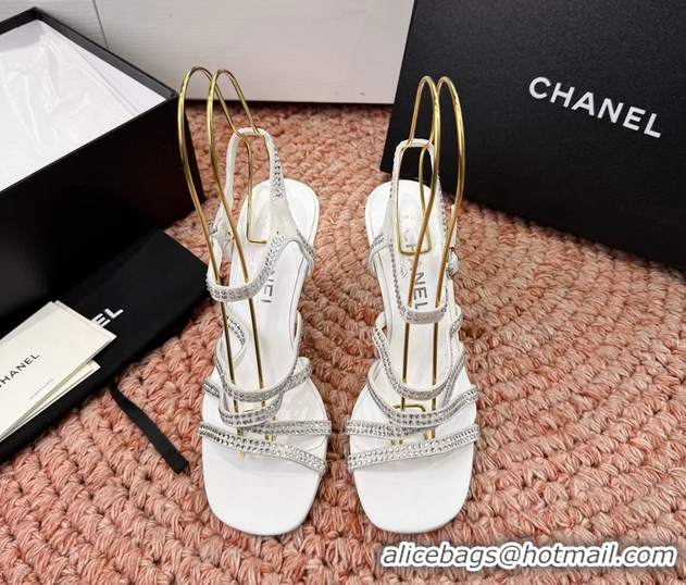 Big Discount Chanel White Suede Leather High Heeled Sandals with Studded 6052107