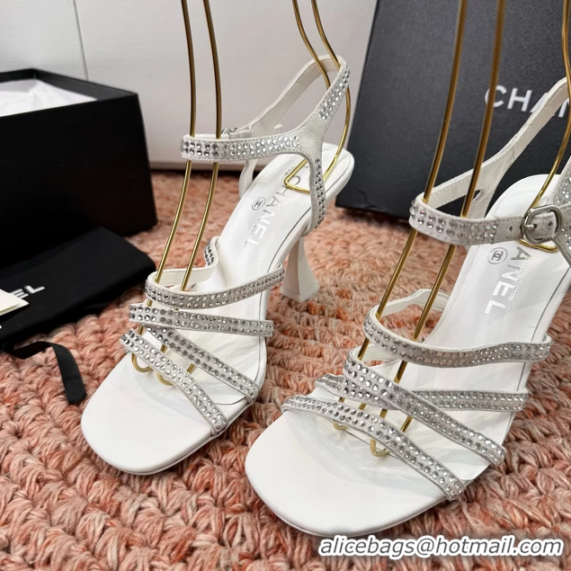 Big Discount Chanel White Suede Leather High Heeled Sandals with Studded 6052107