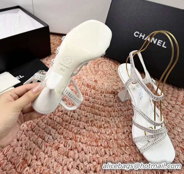 Big Discount Chanel White Suede Leather High Heeled Sandals with Studded 6052107