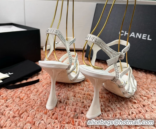 Big Discount Chanel White Suede Leather High Heeled Sandals with Studded 6052107
