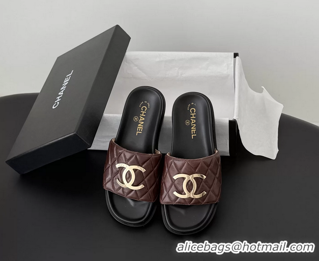 Hot Style Chanel CC Logo Red Leather Flat Slides Sandals 6052108
