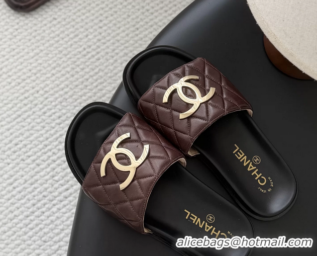 Hot Style Chanel CC Logo Red Leather Flat Slides Sandals 6052108