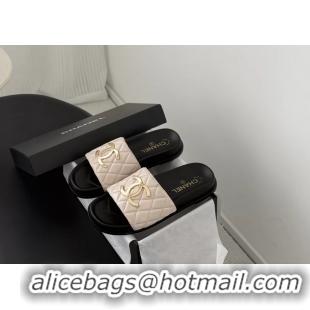 Comfortable Chanel CC Logo Pink Leather Flat Slides Sandals 6052108