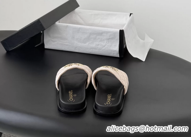Comfortable Chanel CC Logo Pink Leather Flat Slides Sandals 6052108