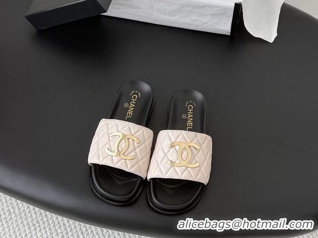 Comfortable Chanel CC Logo Pink Leather Flat Slides Sandals 6052108