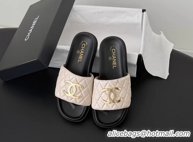 Comfortable Chanel CC Logo Pink Leather Flat Slides Sandals 6052108