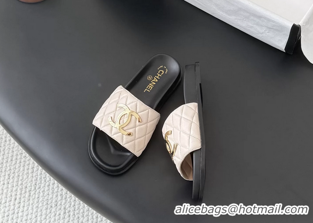 Comfortable Chanel CC Logo Pink Leather Flat Slides Sandals 6052108