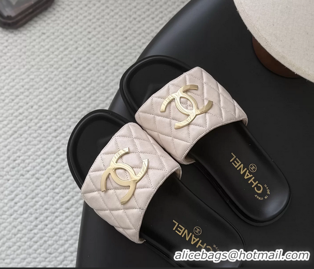 Comfortable Chanel CC Logo Pink Leather Flat Slides Sandals 6052108