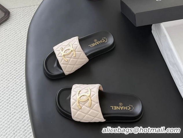 Comfortable Chanel CC Logo Pink Leather Flat Slides Sandals 6052108
