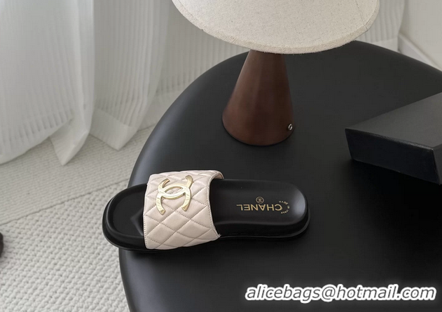 Comfortable Chanel CC Logo Pink Leather Flat Slides Sandals 6052108