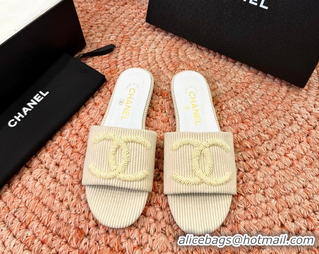 Top Quality Chanel CC Logo Flat Slides Sandals Beige Top Quality Chanel CC Logo Flat Slides Sandals Beige 6052109