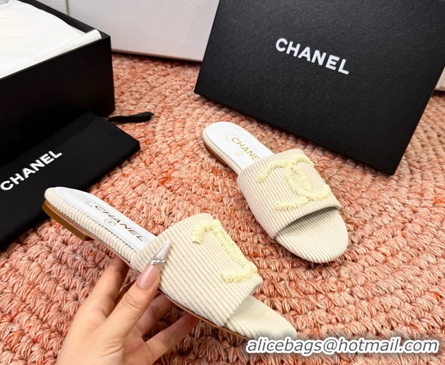 Top Quality Chanel CC Logo Flat Slides Sandals Beige Top Quality Chanel CC Logo Flat Slides Sandals Beige 6052109