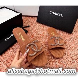 Cheaps Chanel CC Logo Flat Slides Sandals Brown 6052201