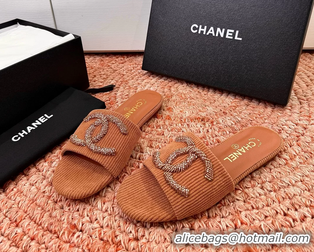 Cheaps Chanel CC Logo Flat Slides Sandals Brown 6052201